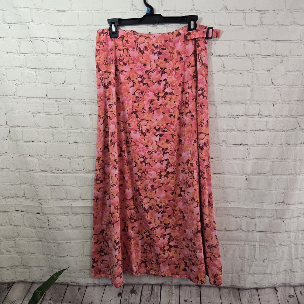 Vtg 90s Talbots Pink Floral Cotton Blend Skirt 10 Prairie Western Romantic USA